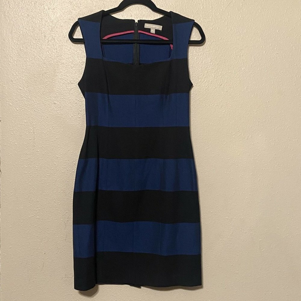 Women's Banana Republic Navy Blue Black Stripes Rugby Sheath Pencil Dress Sz 8